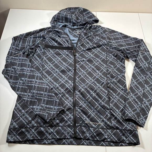 Brooks Other - Brooks Shelter Tech Running Jacket Large Grey Black Plaid Full Zip Hooded